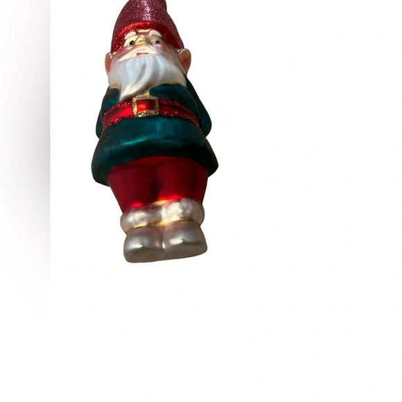 Blown Glass Gnome Christmas Ornament  Glitter Red Green White 6“ Holiday - Picture 2 of 5